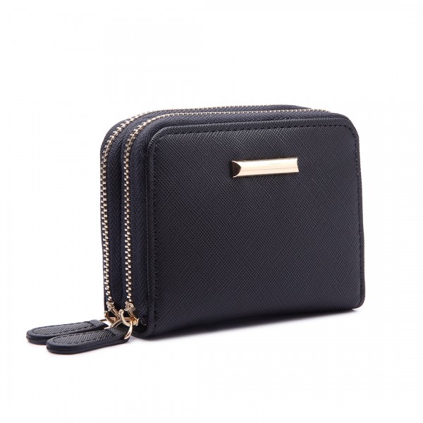 LP6680 - Miss Lulu Leather Look Double Zipped Coin Purse Black